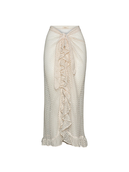 Maui Frill Maxi Skirt Ivory Knit