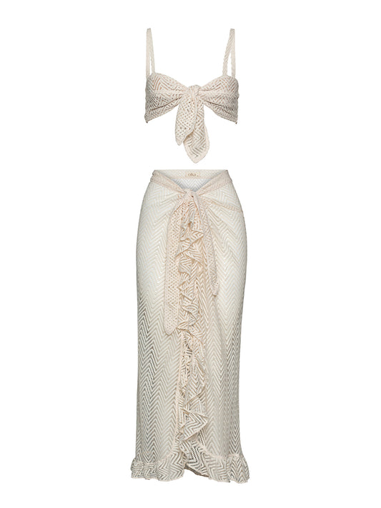 Maui Frill Maxi Skirt Ivory Knit