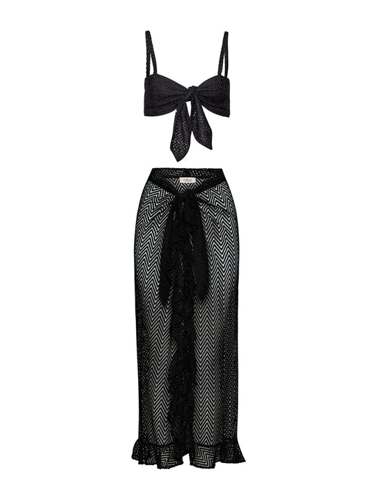 Maui Frill Maxi Skirt Black Knit